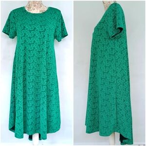 Lularoe Carly Textrured Green Floral Dress M Excellent L